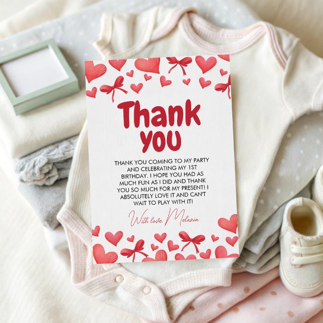 Invitation Sweetheart First Birthday Thank You Card (Créateur téléchargé)
