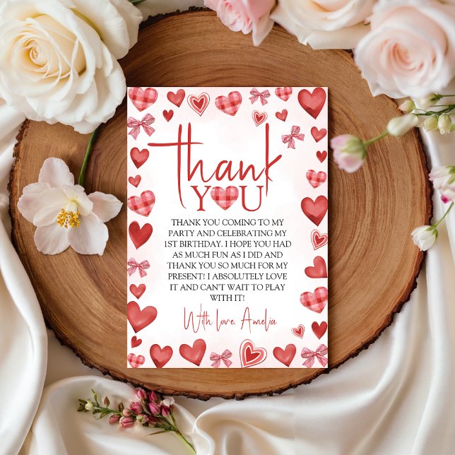 Invitation Sweetheart First Birthday Thank You Card (Créateur téléchargé)