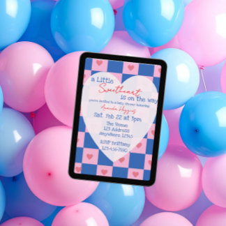 Invitation Sweetheart Pink Blue Checker Baby Shower