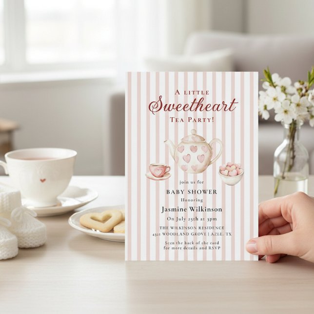 Invitation Sweetheart Tea Party Pink Stripe Baby Shower (Créateur téléchargé)