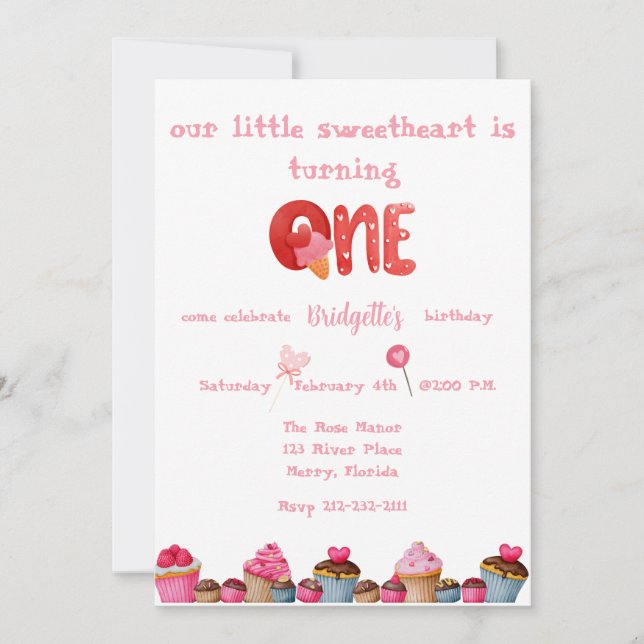 Invitation Sweetheart Valentine 1er anniversaire (Devant)