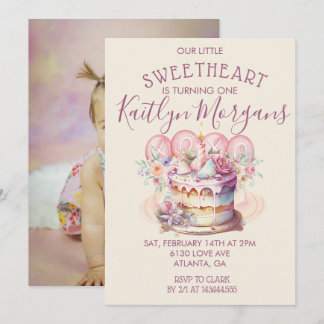 Invitation Sweetheart Valentine’s First Birthday Photo