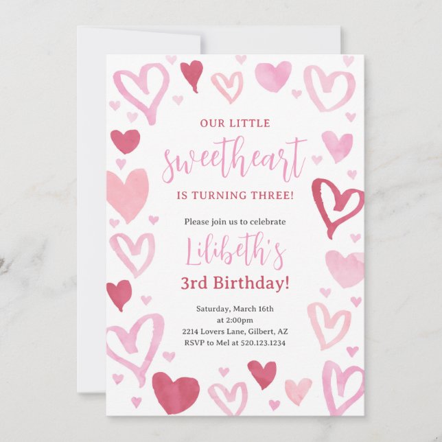 Invitation Sweetheart Valentines Février fête d'anniversaire (Devant)