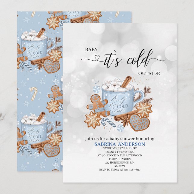 Invitation Sweets and Baby il fait froid dehors baby shower I (Devant / Derrière)