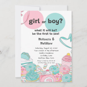 Invitation Sweets rose Turquoise Baby shower de révélation de