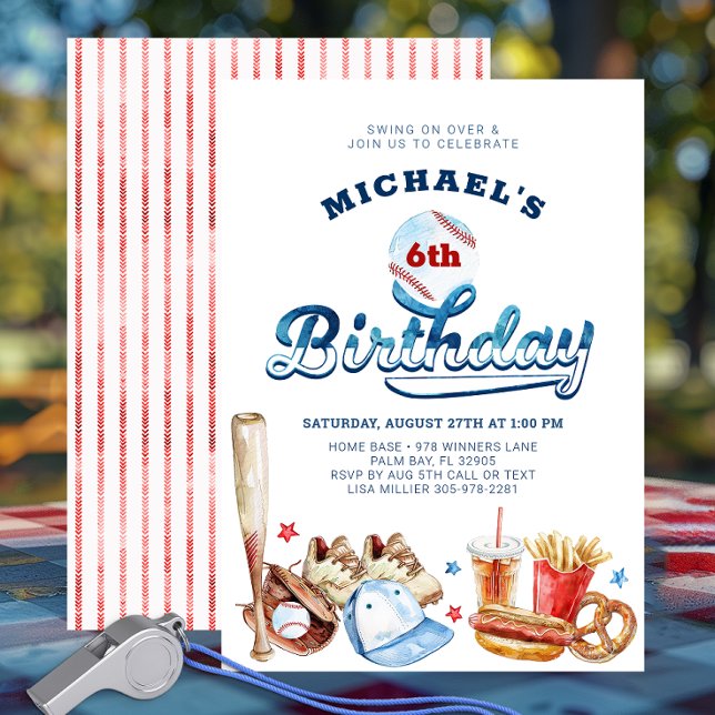 Invitation Swing On Over Baseball Anniversaire Fête Invitatio (Watercolor Baseball Birthday Party Invitation)
