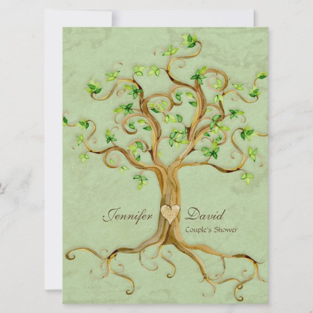Invitation Swirl Tree Roots Antiquité Sage Couples Douche (Devant)
