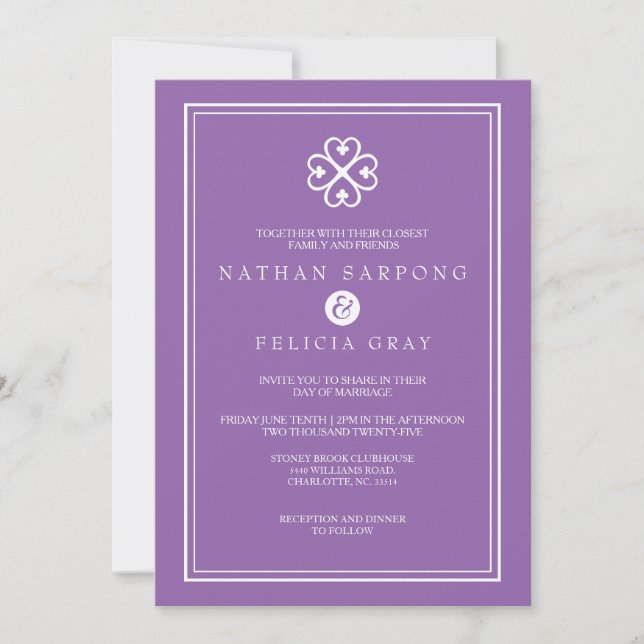Invitation Symbole Adinkra Nyame Dua Mariage Lavender (Devant)