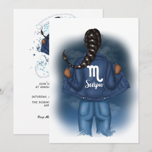 Invitation SYMBOLE AFRICAIN-AMÉRICAIN Scorpio fête d'annivers (Devant / Derrière)