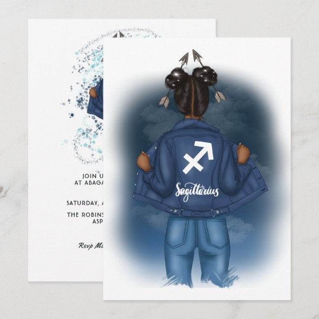 Invitation SYMBOLE Afro-Américain Sagittarius Fête d'annivers (Devant / Derrière)