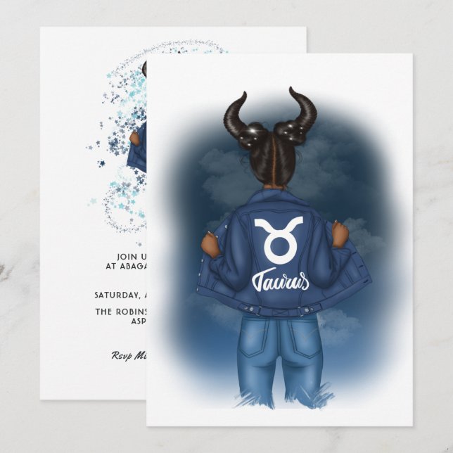Invitation SYMBOLE Afro-Américain Taurus Fête d'anniversaire (Devant / Derrière)
