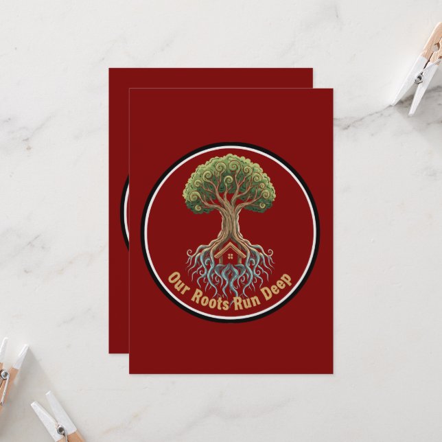 Invitation Symbole arbre généalogique de la vie 'Nos racines  (Devant/Arrière en situation)