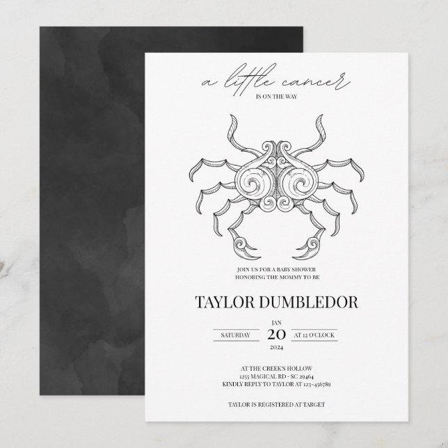 Invitation Symbole astrologique du cancer Zodiac (Devant / Derrière)