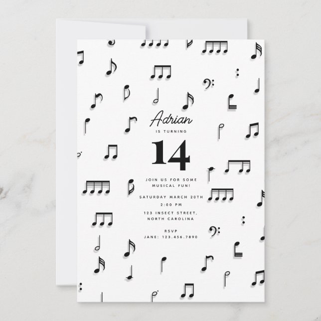 Invitation Symbole Black & White Musical Notes (Devant)