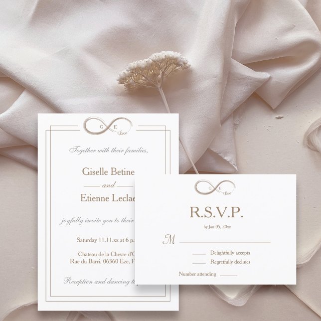Invitation Symbole de l'infini Monogramme Mariage Blanc Gris  (Créateur téléchargé)