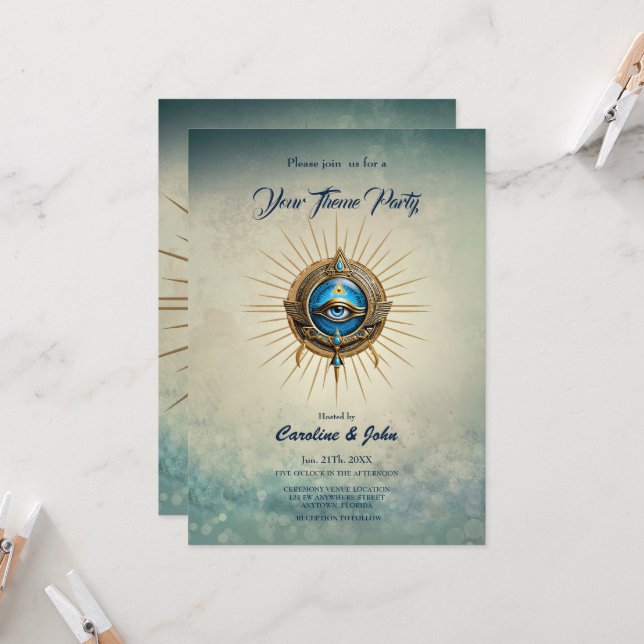 Invitation Symbole de l'oeil allant égyptien, (Devant/Arrière en situation)