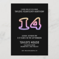 Symbole de néon coloré 14e fête d'anniversaire bra