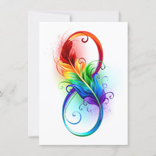 Invitation Symbole d'infini avec plume arc-en-ciel