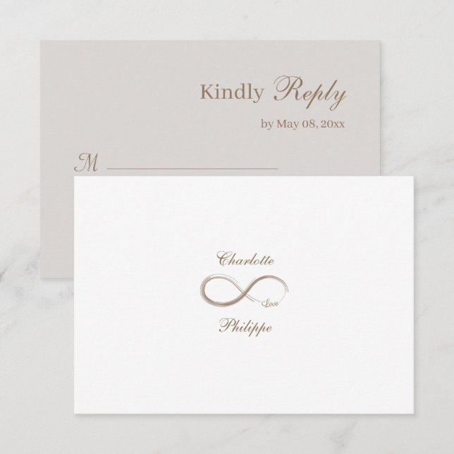 Invitation Symbole d'infini Blanc Gris Or Mariage RSVP (Devant / Derrière)