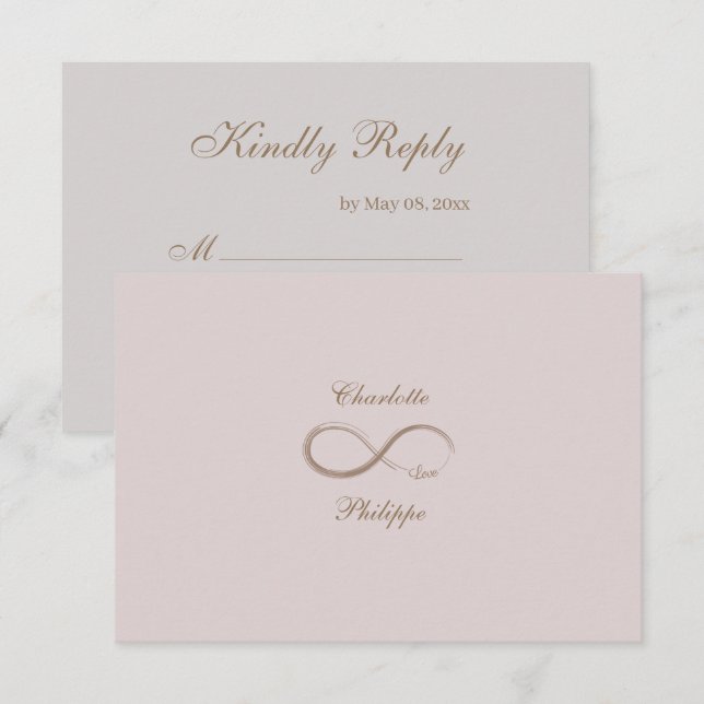 Invitation Symbole d'infini Dusty rose Grey Gold Wedding RSVP (Devant / Derrière)