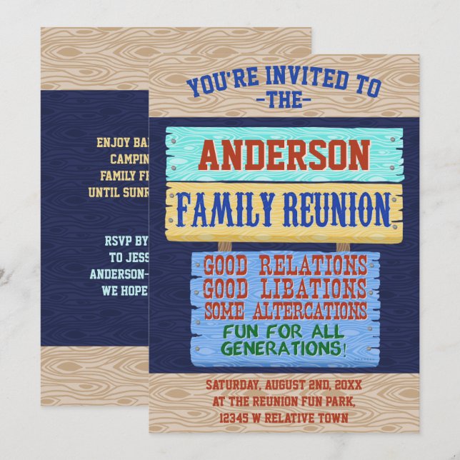 Invitation Symbole en bois amusant de la fête de la Réunion f (Devant / Derrière)