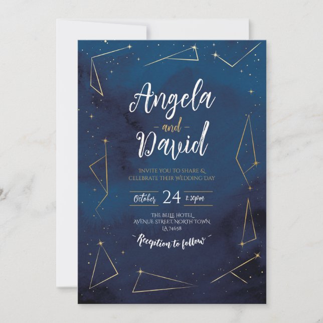 Invitation Symbole étoile mariage Constellation Marine Gold (Devant)