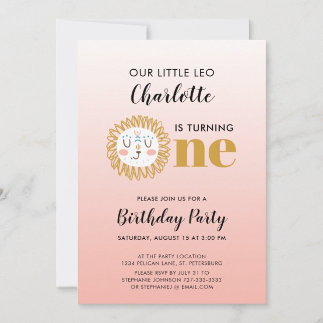 INVITATION SYMBOLE FILLE LEO JOUR PREMIER ANNIVERSAIRE (Devant)