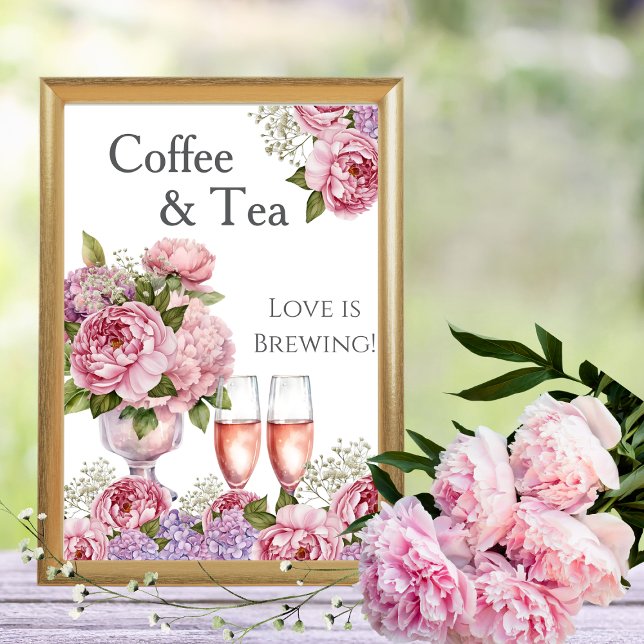 Invitation Symbole floral de l'amour du café et du thé (Floral Coffee and Tea Love is Brewing Sign)