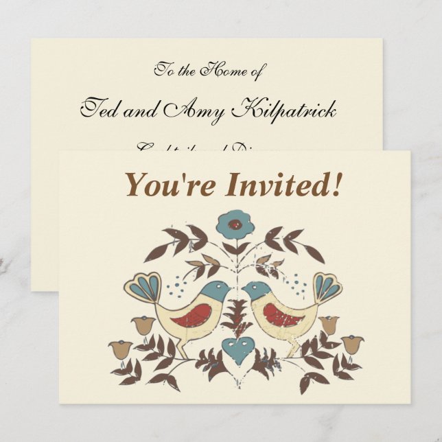 Invitation SYMBOLE Hex Amish néerlandais Pennsylvanie Bird Am (Devant / Derrière)