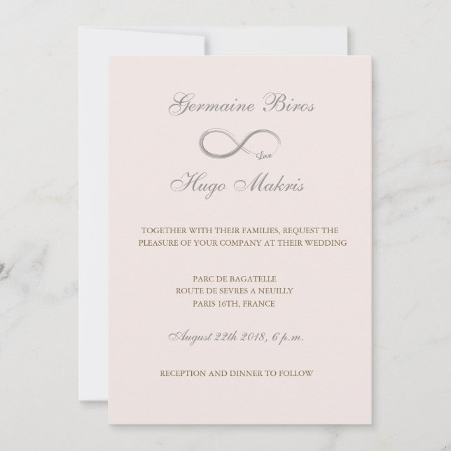Invitation Symbole infini or rose gris élégant mariage (Devant)