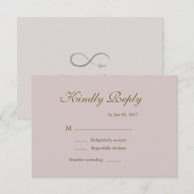 Invitation Symbole infini rose pâle minimaliste mariage RSVP (Devant / Derrière)