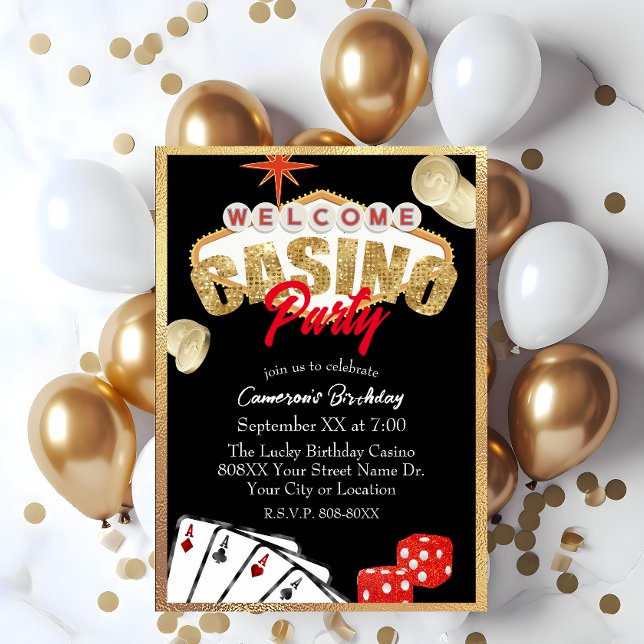 Invitation SYMBOLE Las Vegas Gold Casino Party (Créateur téléchargé)