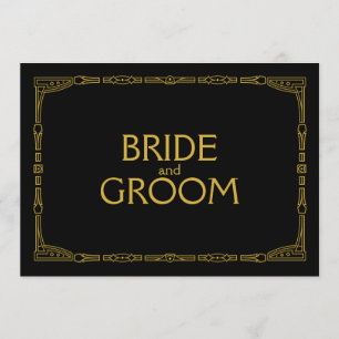 Invitation Symbole Mariage de style Art déco doré "Mariée et 