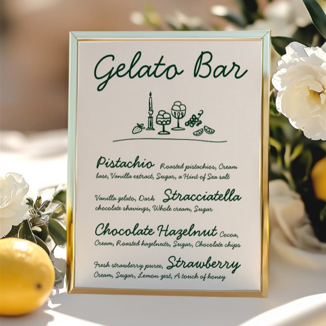 Invitation SYMBOLE Mariage Gelato Bar Gelato Gelato-Dessin Ré (Retro Hand-Drawn Gelato Bar Wedding Tabletop Sign
)