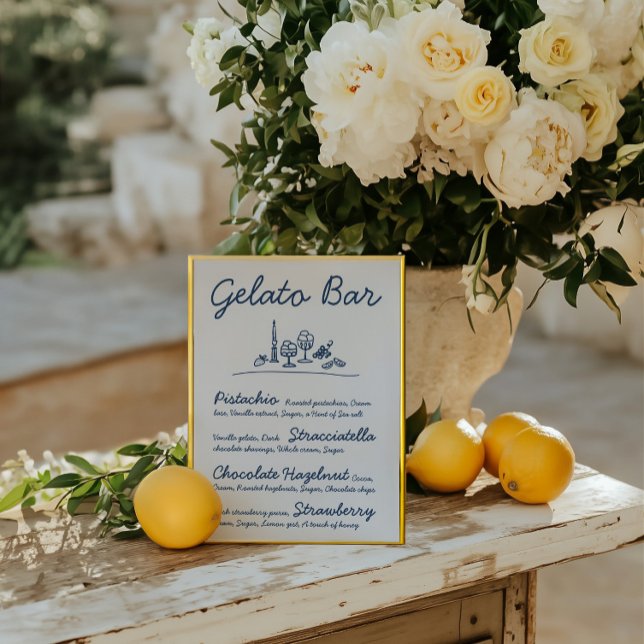 Invitation SYMBOLE Mariage Gelato Bar Gelato Gelato-Dessin Ré (Retro Hand-Drawn Gelato Bar Wedding Tabletop Sign)
