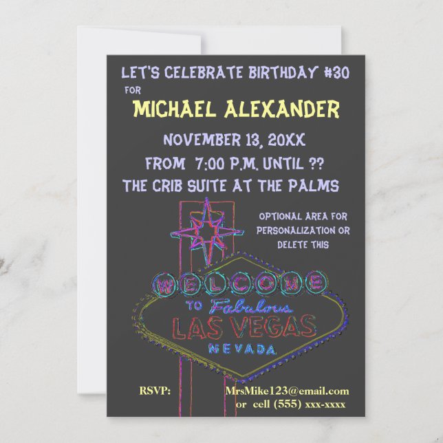 Invitation SYMBOLE NEON DE Las Vegas Anniversaire Bash (Devant)