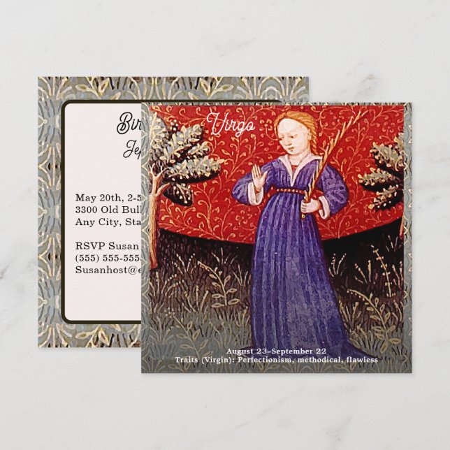 Invitation Symbole Virgin Zodiac fête d'anniversaire (Devant / Derrière)