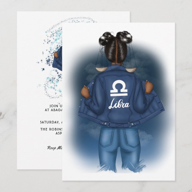 Invitation SYMBOLE Zodiaque de la Libra Afro-Américaine (Devant / Derrière)