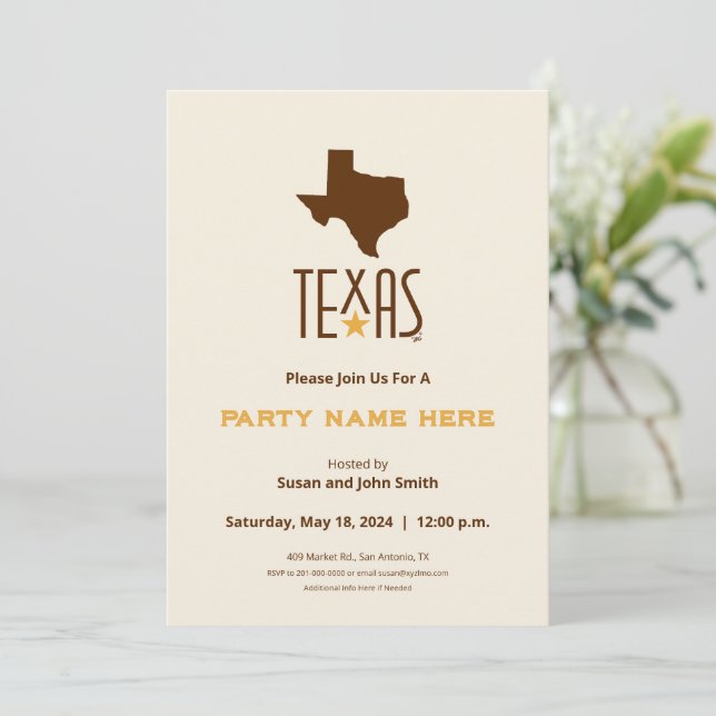 Invitation Symboles du Texas, État du Texas, marron (Debout devant)