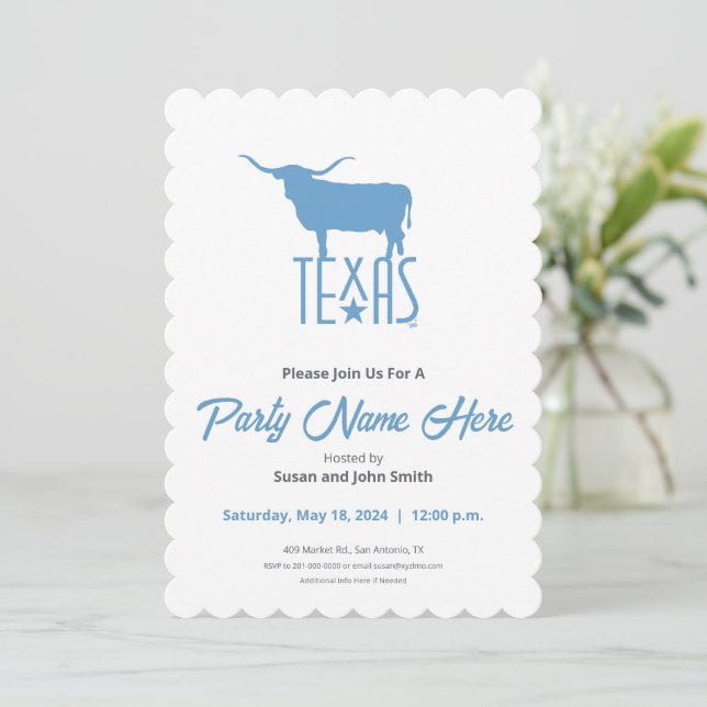 Invitation Symboles du Texas, Longhorn, bleu (Debout devant)
