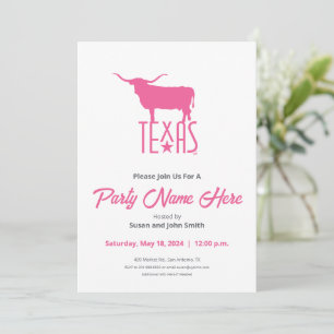 Invitation Symboles du Texas, Longhorn, rose