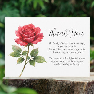 Invitation Sympathie Fleur de Rose Rouge Remerciements Funéra