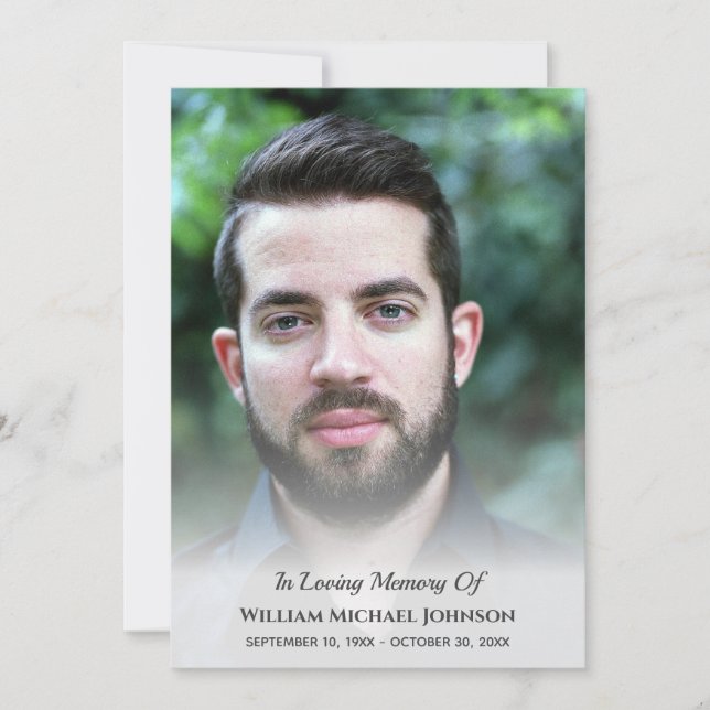 Invitation Sympathy Bereaveral Funeral Memorial Photo personn (Devant)