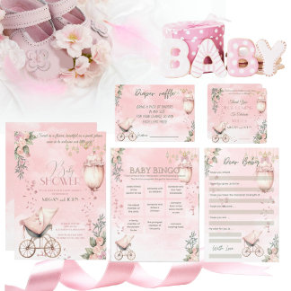 Invitation Symphonie d'aquarelle en Baby shower fille Rose Co