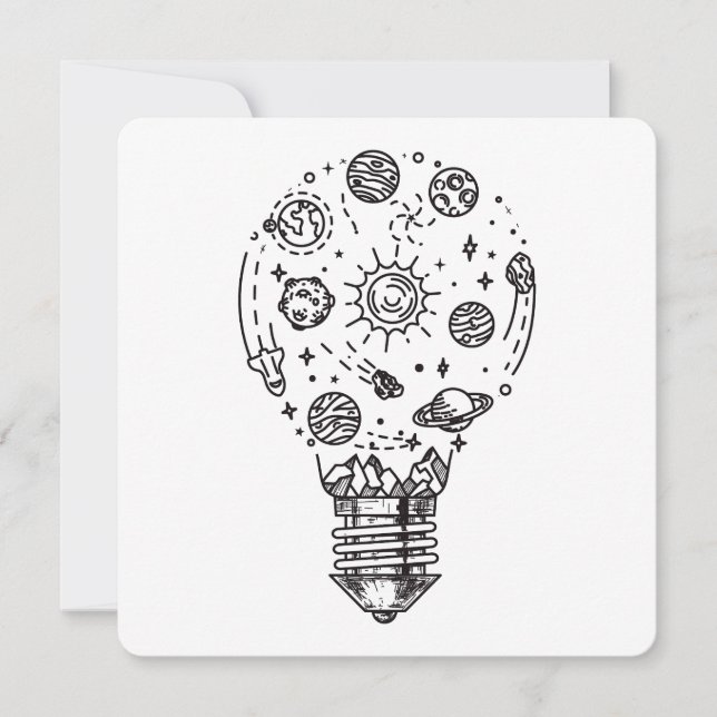 Invitation Système solaire Doodle en bulbe (Devant)