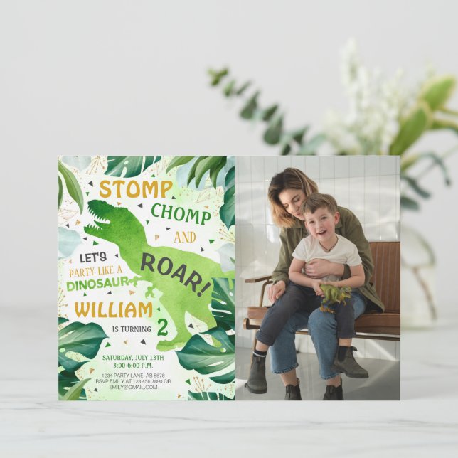 Invitation T Rex Dinosaur Boy Photo Anniversaire (Debout devant)
