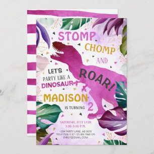 Invitation T Rex Dinosaur Fille Anniversaire