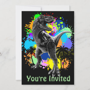 Invitation T-Rex Dinosaur Jurassique Reptile sur arc-en-ciel