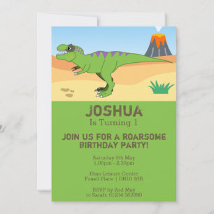 Invitation T-Rex Dinosaur & Volcano 1er Anniversaire
