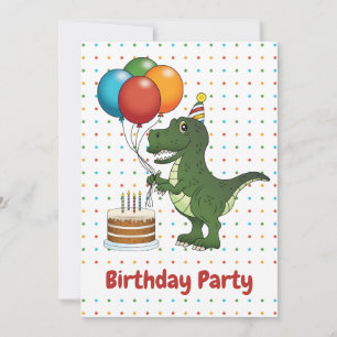 Invitation T-rex Dinosaure Ballons Colorés Anniversaire Enfan